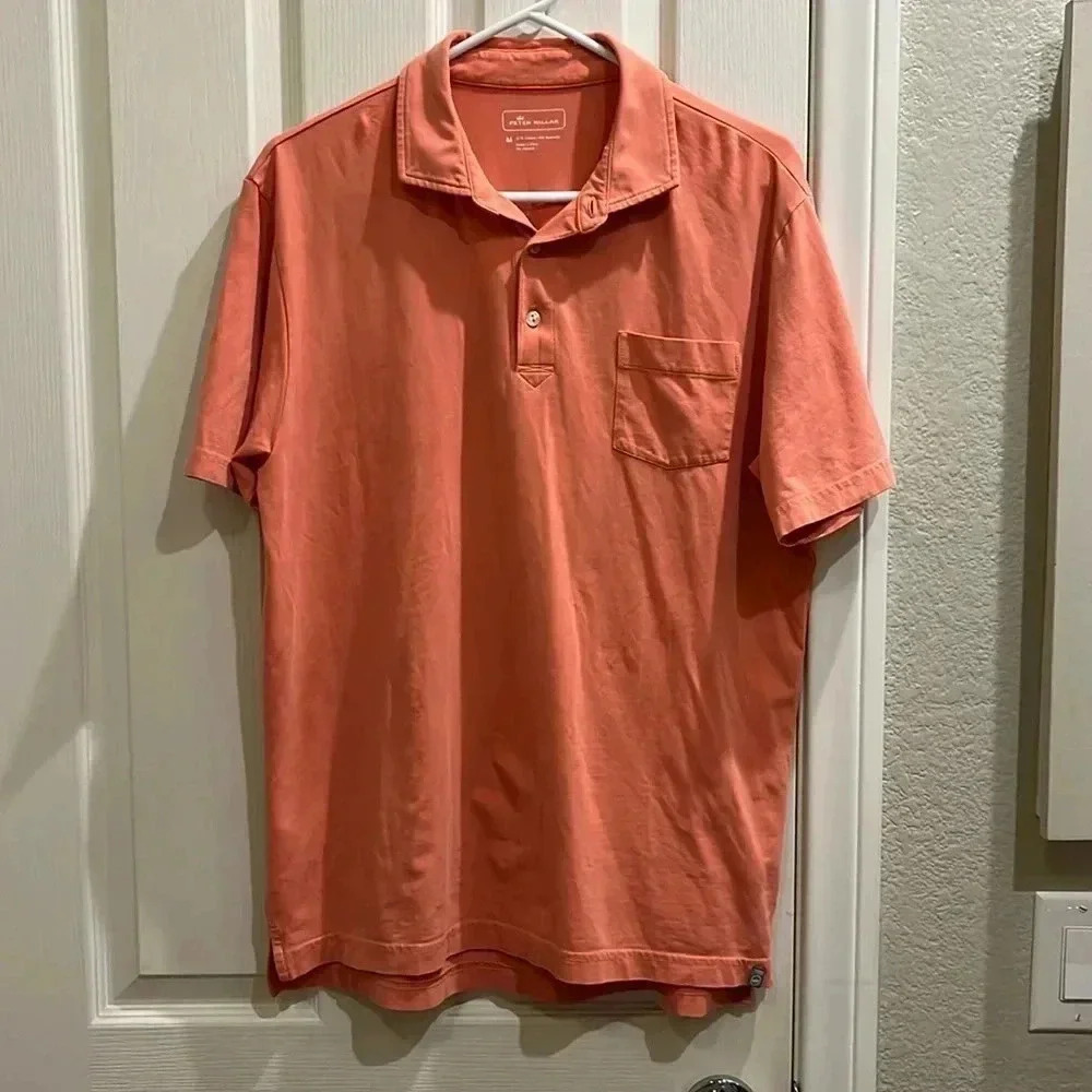 Peter Millar Polo Coral Bright Color Mens Size Medium Short Sleeve Golf Shirt
